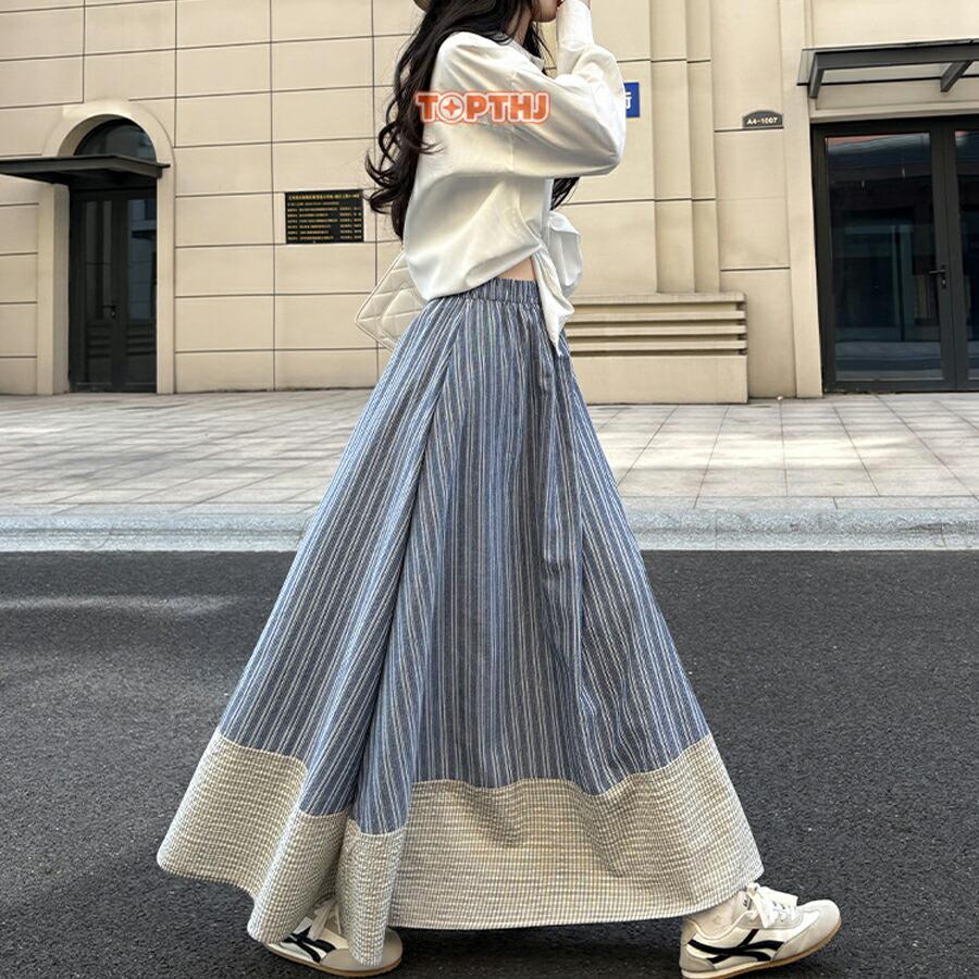 ロングスカート ストライプスカート マキシスカート レディース フレア