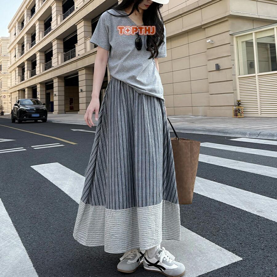 ロングスカート ストライプスカート マキシスカート レディース フレア
