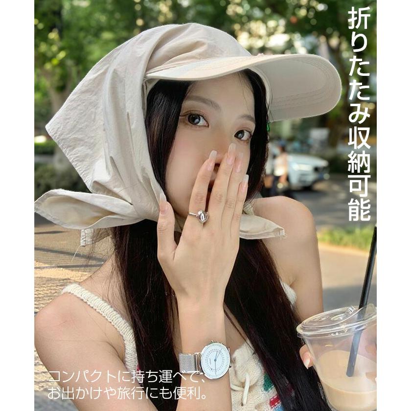 UVカット ネックガード 帽子 レディース つば広 サンバイザー 日よけ 