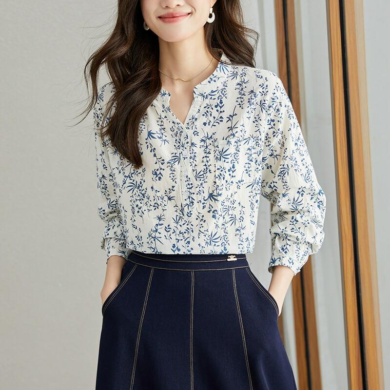 花柄 ブラウス レディース 綿100％ コットン 7分袖 シャツ 総柄