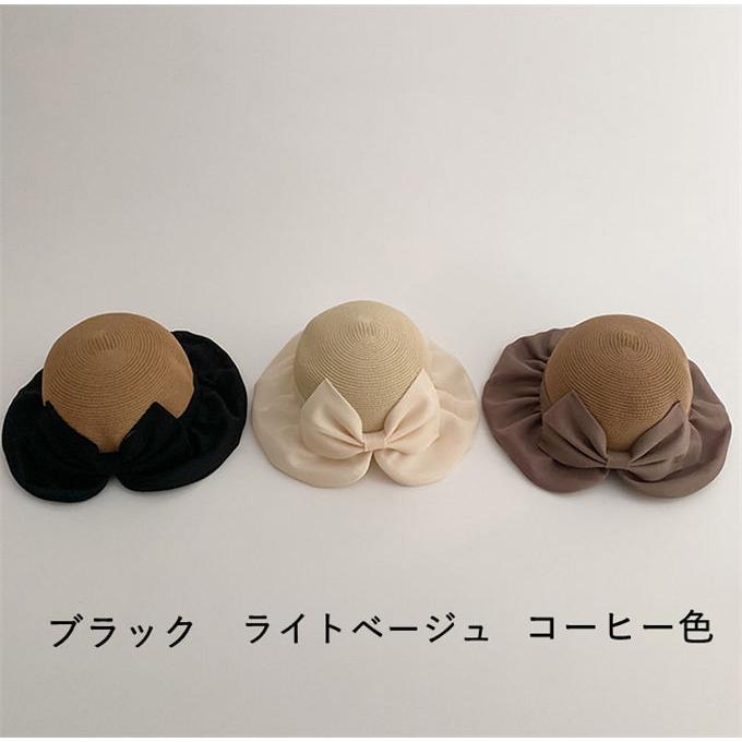 麦わら帽子 キッズ 子供用 大きなリボン付き UVカット 通気性 サイズ