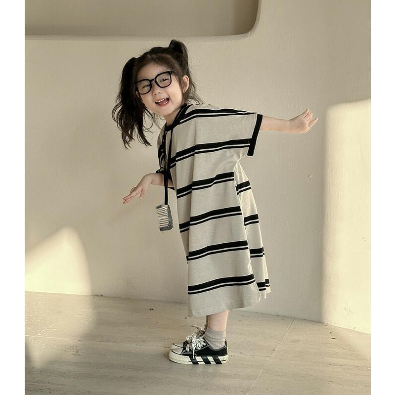 ハンドメイド 姉弟お揃い くま耳付きワンピース＆セットアップ 3点セット ベビー服 姉弟 お揃い 女の子 ワンピース 男の子 セットアップ 縞柄 夏