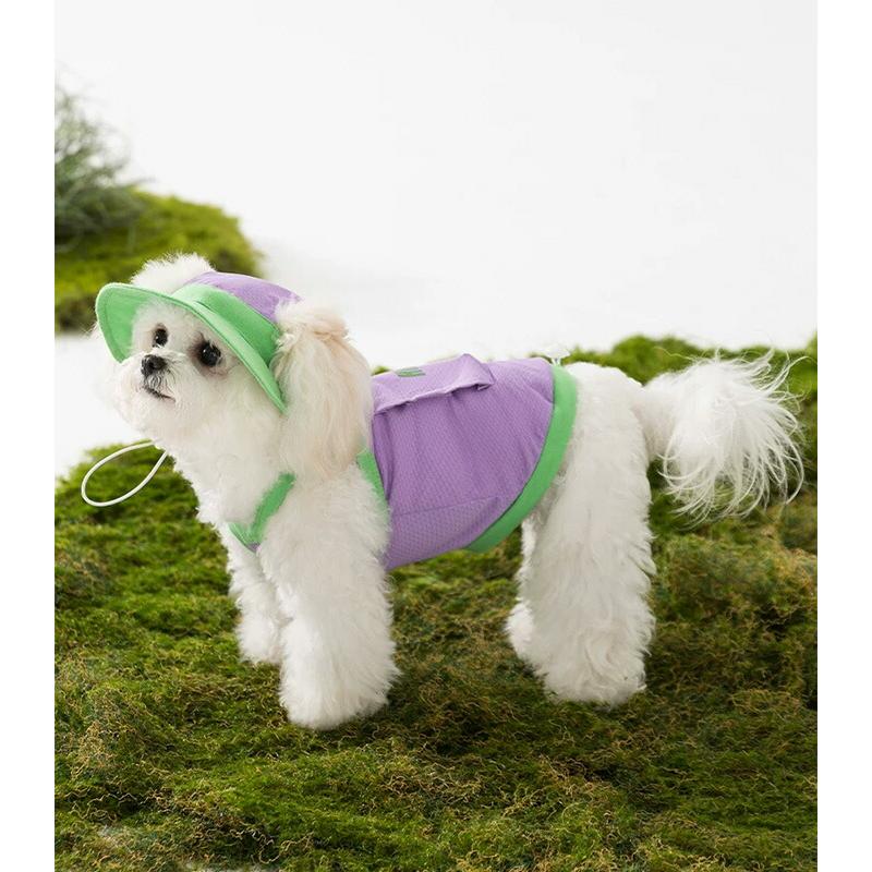 冷感 犬服 キャミソール ノースリーブ タンクトップ 帽子付き Dカン