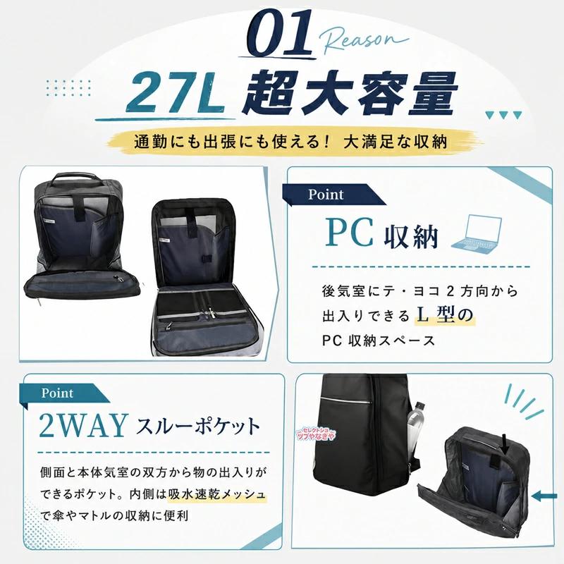 ビジネスリュック メンズ リックサック 15.6インチ PCリュック 撥水