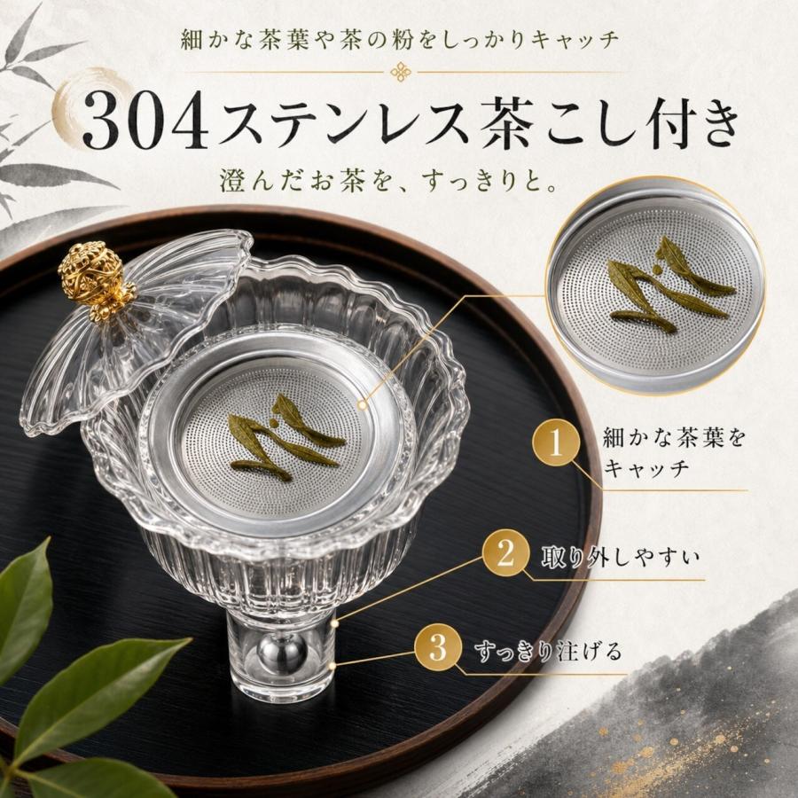 仕女モチーフ ティーポットセット マグネット式 自動抽出 耐熱ガラス