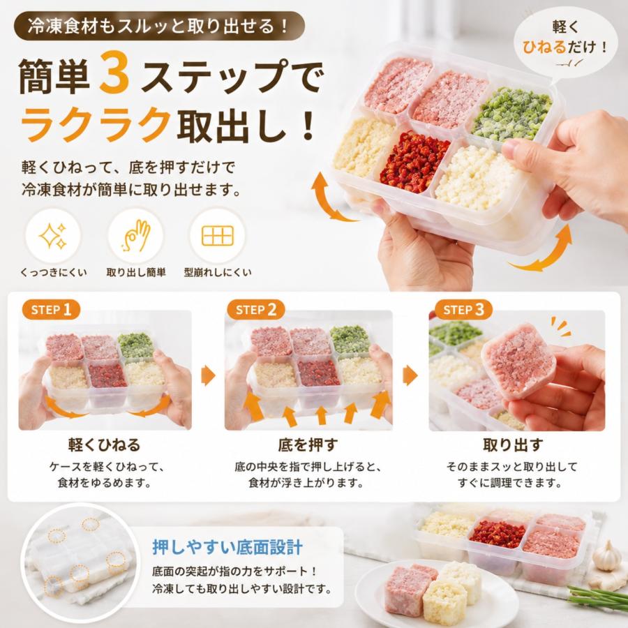 6個入れ薬味ケース2個 3個セット】冷凍保存容器 6分割 仕切り付き 作り置き 下味冷凍 薬味