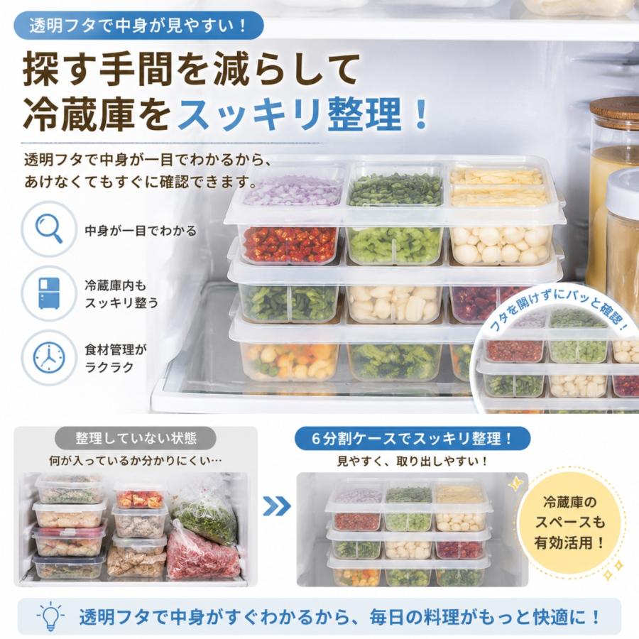 3個セット】冷凍保存容器 6分割 仕切り付き 作り置き 下味冷凍 薬味