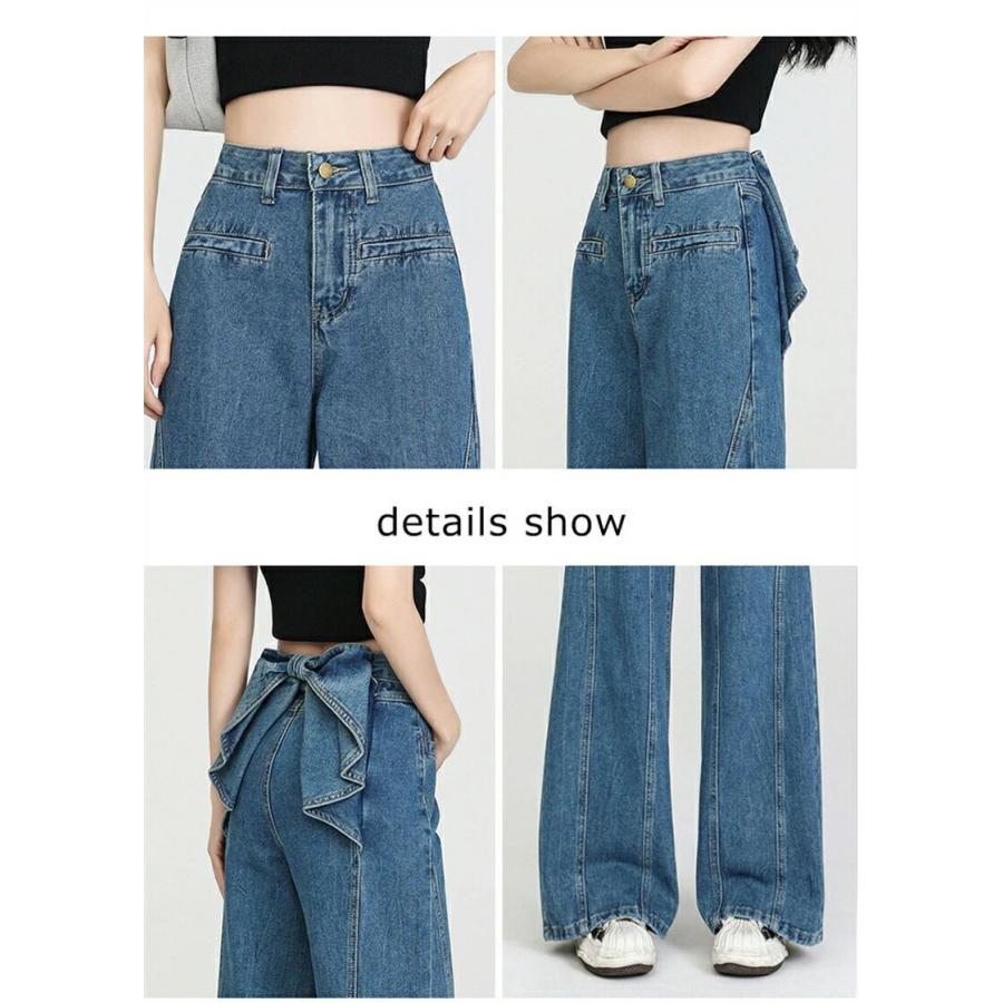 バックリボン デニムパンツ レディース ストレート ハイウエスト