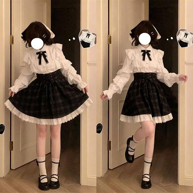 3点セットゴスロリ・ロリータ衣装 チェック柄 ゴスロリ 地雷系可愛い学院風原宿系 地雷系 ゴスロリ ロリータ サブカル系 原宿系 セットアップ 3点セット