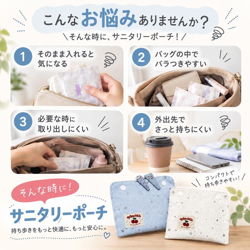 サニタリーポーチ 生理用品ポーチ ナプキンポーチ 小物入れ 仕切り付き