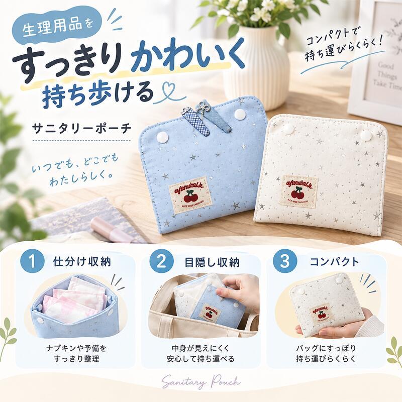 サニタリーポーチ 生理用品ポーチ ナプキンポーチ 小物入れ 仕切り付き