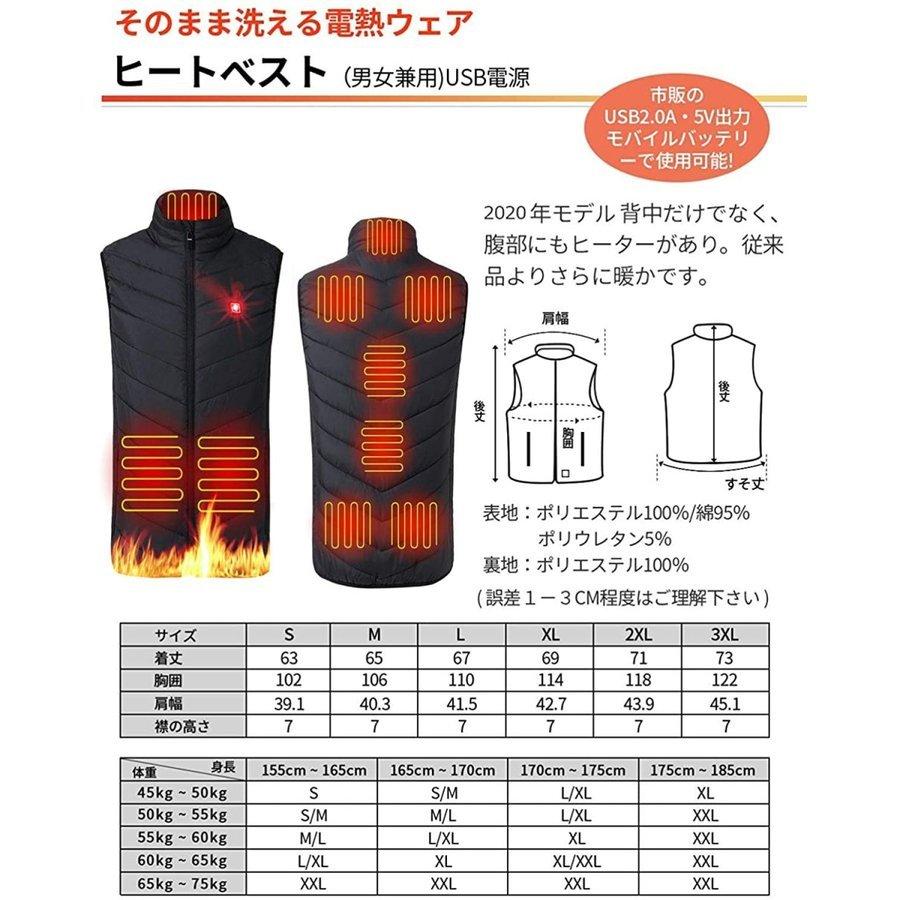 電熱ベスト 加熱ベスト 電熱ジャケット 電熱ウエア USB加熱 男女兼用 3段階温度調節 9つヒーター内蔵 保温 防寒 超軽量 簡単操作 臭くない 水洗い可能｜shopyuui｜07