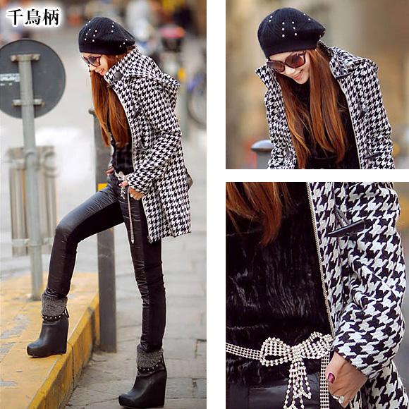 レディース ダッフル コート ミディアム丈 ウール フード付き 千鳥柄 羽織 防寒 着痩せ 秋冬 ch1600 |  | 07