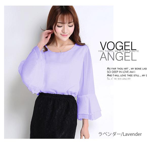 レディース ブラウス シフォン トップス  シースルー フリル袖 フレアースリーブ 無地 春夏 ch1769 |  | 17