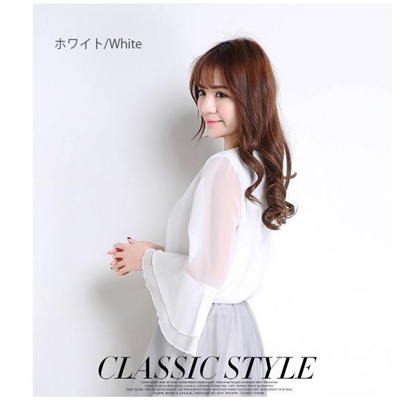 レディース ブラウス シフォン トップス  シースルー フリル袖 フレアースリーブ 無地 春夏 ch1769 |  | 11