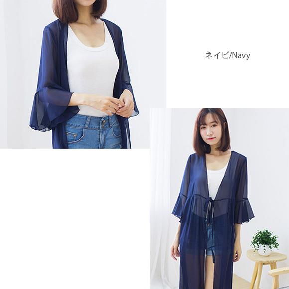 レディース カーディガン シフォン フレア袖 レース UV ガウン ロング 薄手 無地 イベント春夏 紫外線 エアコン対策 前結びch1860 |  | 16