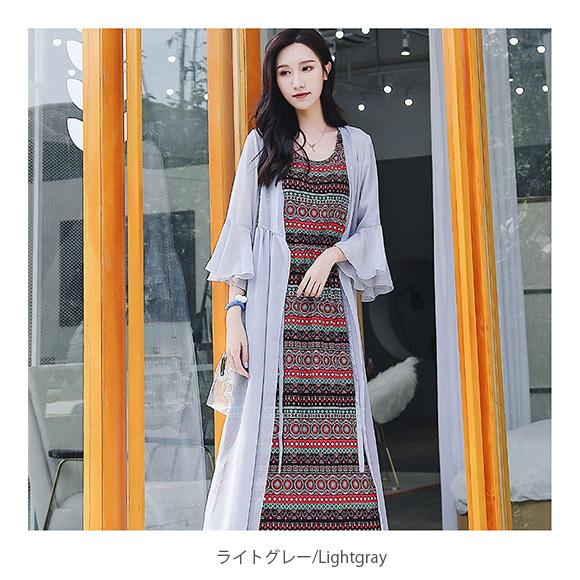 レディース カーディガン シフォン フレア袖 レース UV ガウン ロング 薄手 無地 イベント春夏 紫外線 エアコン対策 前結びch1860 |  | 21