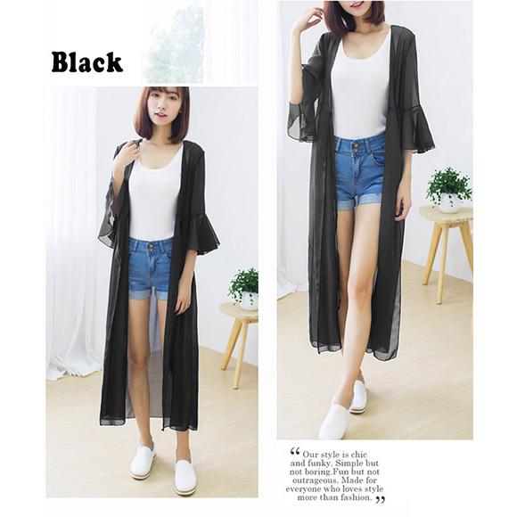 レディース カーディガン シフォン フレア袖 レース UV ガウン ロング 薄手 無地 イベント春夏 紫外線 エアコン対策 前結びch1860 |  | 15