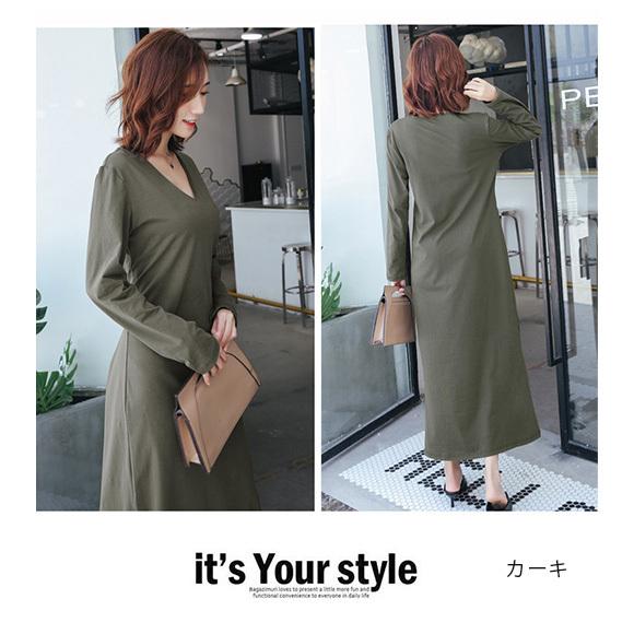 レディース ワンピース ロング Vネック 無地 Aライン 長袖 コットンマキシ丈 カットソー シンプル 着痩せ SEXY 大人 上品 春夏  ch1889 |  | 14