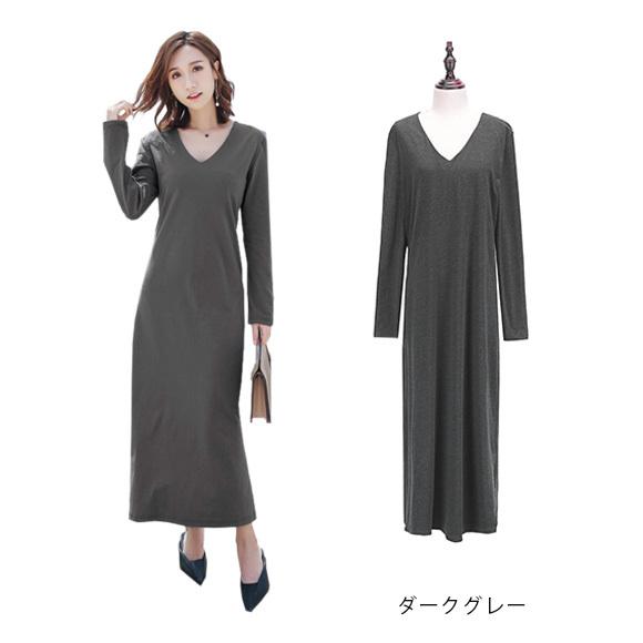 レディース ワンピース ロング Vネック 無地 Aライン 長袖 コットンマキシ丈 カットソー シンプル 着痩せ SEXY 大人 上品 春夏  ch1889 |  | 15