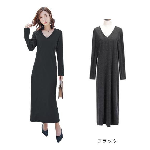 レディース ワンピース ロング Vネック 無地 Aライン 長袖 コットンマキシ丈 カットソー シンプル 着痩せ SEXY 大人 上品 春夏  ch1889 |  | 06