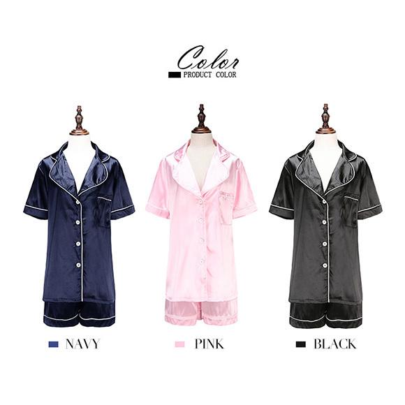 レディース パジャマ 半袖 2点セット ルームウエア インナー 部屋着 無地 サテン ナイトウェア 春夏 かわいい   ch1891 |  | 22