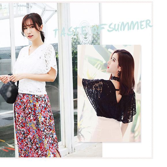 レディース トップス  総レース Vネック プルオーバー カットソー 花柄レース パーティー 半袖 おしゃれ かわいい 春夏 ch1906 |  | 04