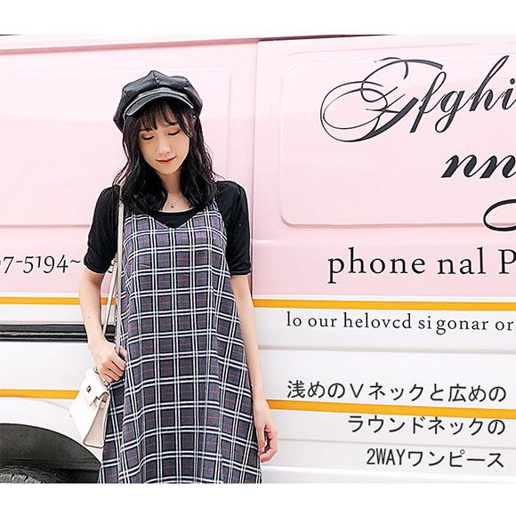 チェックワンピース 春夏秋 レディース キャミソールワンピース チェックワンピース 春夏秋 レディース キャミソールワンピース