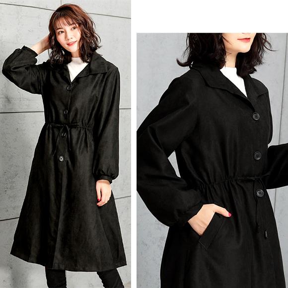 レディース ロングコート オーバーシルエット ライトアウター シンプル 無地 ボタン 膝丈 ch1962 |  | 08