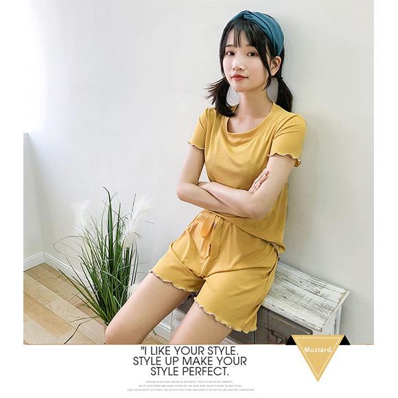 パジャマ レディース 上下セット 半袖 ナイトウェア ルームウェア 部屋着 無地 ショート丈 半ズボン ひんやり 涼しい ゆったり  大人可愛い 上品  春夏 ch1987 |  | 21