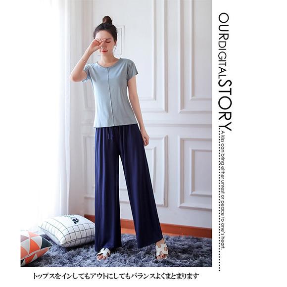 レディース ワイドパンツ ガウチョパンツ ロングパンツ ゆるパン ウエストゴム 薄手 部屋着 ルームウェア 春夏秋 無地 ch2009 |  | 15