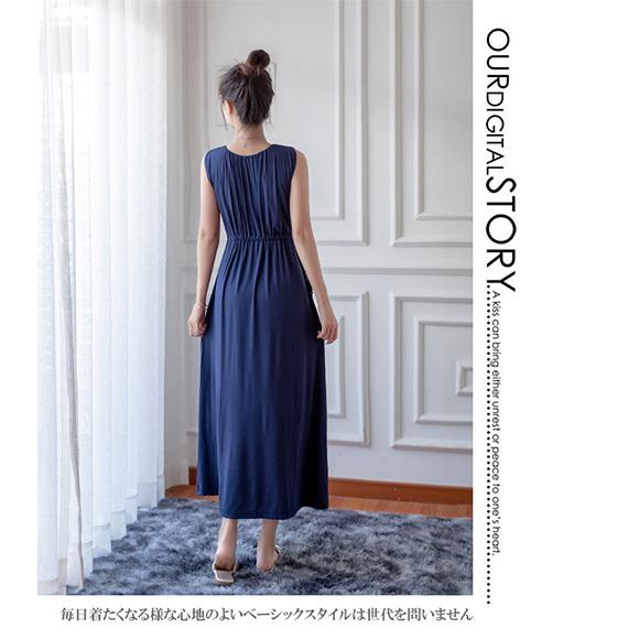 レディース ロングワンピース ノースリーブ ミモレ丈 ウエストゴム 無地 リゾート 上品 大人 可愛い おしゃれ カジュアル シンプル 春夏秋 ch2011 |  | 11