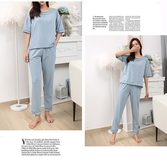 パジャマ レディース 上下セット 半袖 九分丈パンツ 部屋着 ナイトウェア 無地 リラックスパンツ 春 夏 上品ch2013 |  | 17