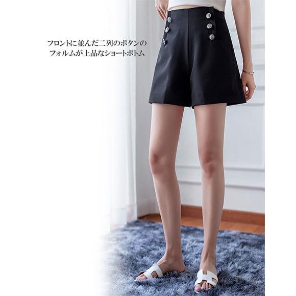 レディース パンツ ショートパンツ シンプル フレア  夏パンツ ショート丈 ボトムス 無地 黒 ブラック 春夏秋冬　ch2015 |  | 03