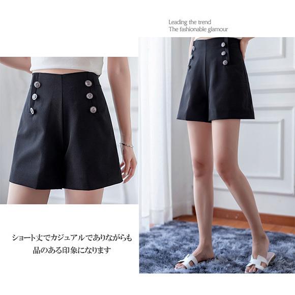 レディース パンツ ショートパンツ シンプル フレア  夏パンツ ショート丈 ボトムス 無地 黒 ブラック 春夏秋冬　ch2015 |  | 05