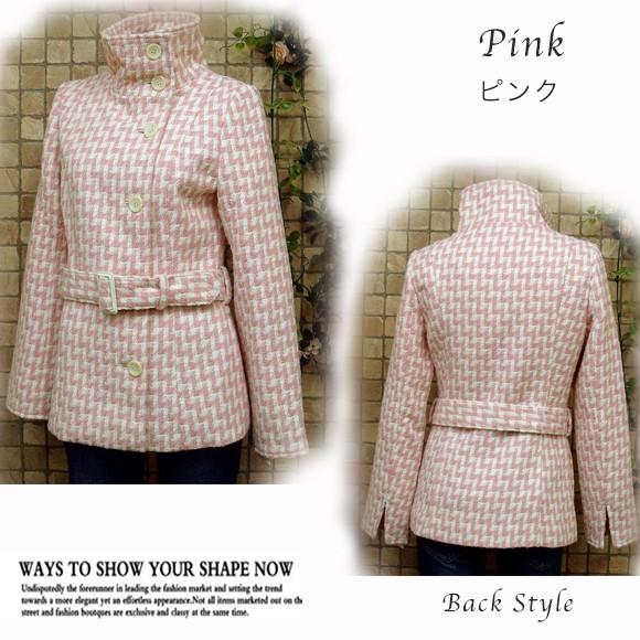 レディース ジャケット ショートコート スタンドカラー チェック柄 ベルト付き アウター dy2667 |  | 05