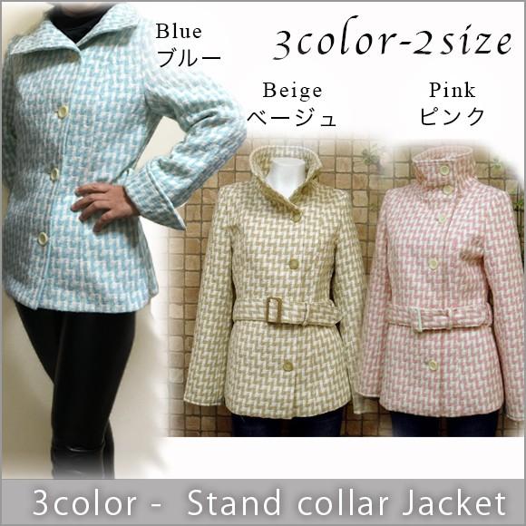 レディース ジャケット ショートコート スタンドカラー チェック柄 ベルト付き アウター dy2667 |  | 07