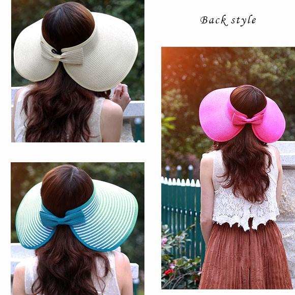 レディース 帽子 サンバイザー日よけ 麦わら帽子 UVカット つば付き 紫外線 携帯可能 折りたたみ 夏必須 mz2145 |  | 10