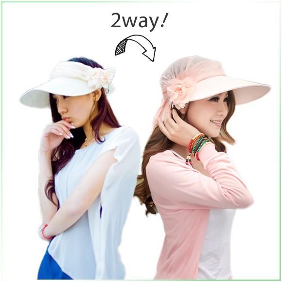 訳ありレディース 帽子 サンバイザー UVカット 2way つば広め帽子 サマーハット 日よけ帽子 つば付き 女優帽 夏必須 mz2453 |  | 01