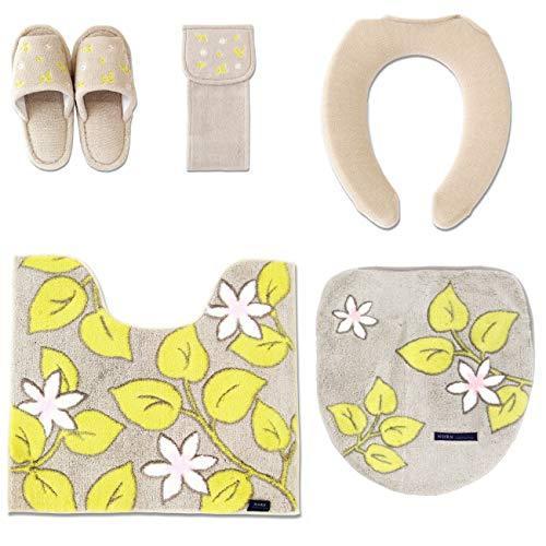 トイレマット セット おしゃれ トイレ用マット カバーセット 5点 ベージュ 普通便座型 U型便座カバー北欧 ペーパーホルダーカバー ｕ型便座カバー の５点セット リーフ オカ ノルン かわいい 花 ベージュ A B01mxtctw3 2322 笑楽1 セール 在庫限り