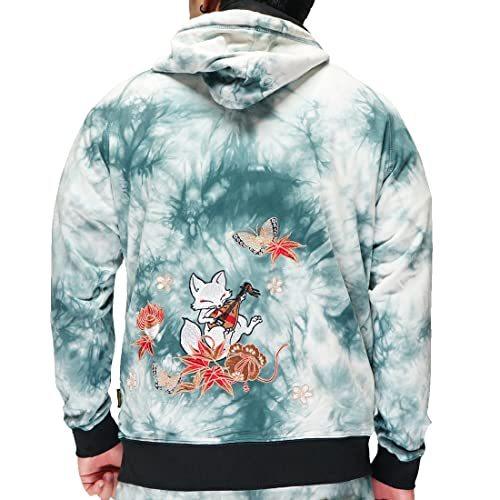 当店お勧め 今昔 こんじゃく 狐 和柄 パーカー メンズ 紅葉と吉祥文様 後染めパーカー きつね 参丸一 Kj ブルー Xxl 即日出荷可 Www Superavila Com