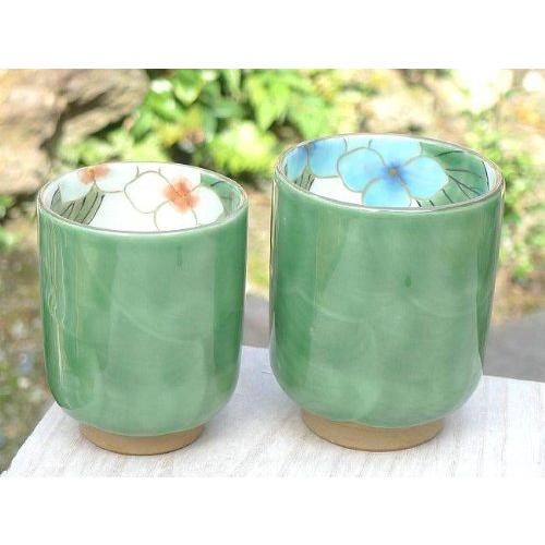 超人気新品 織部紫陽花夫婦湯呑 陶あん コップ グラス Venouziou Gr