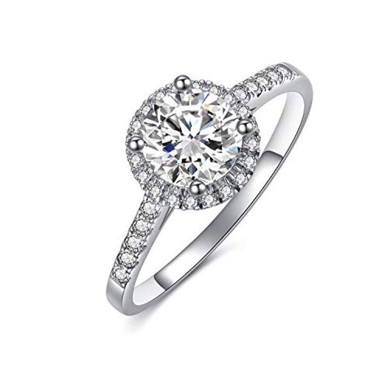 【日本産】 PEIMKO 1Ctw Moissanite Engagement Ring Sterling Silver Round Halo Cut 指輪