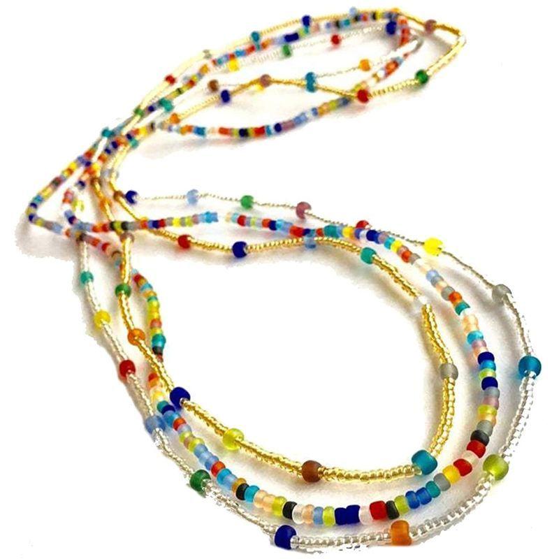 人気ショップ Beaded Elastic Colorful Pieces 2-3 Waist F Rainbow African Chain Belly ボディピアス