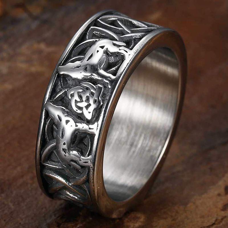 Stainless Steel Retro Vintage Style Celtic Knot Wolf Symble Wedding Ba