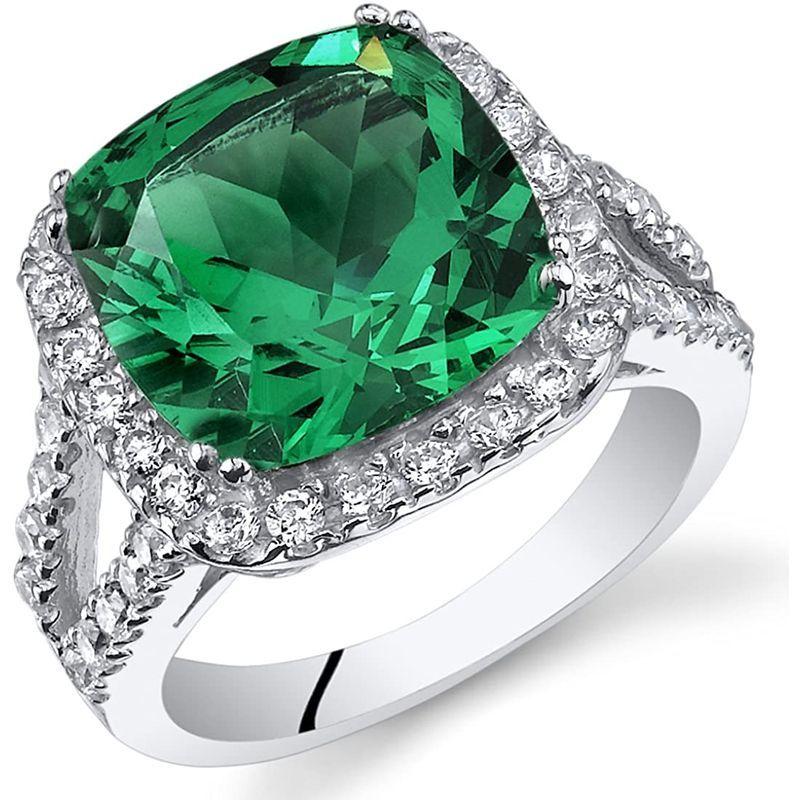 熱い販売 6.50 Carats Cushion Cut Simulated Emerald Ring Sterling Silver Size 8 指輪
