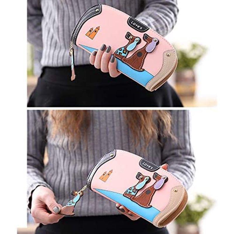 売れ筋商品 with Wallet Clutch Dog Around Zip Leather Faux Phone Cute Holders Card その他財布