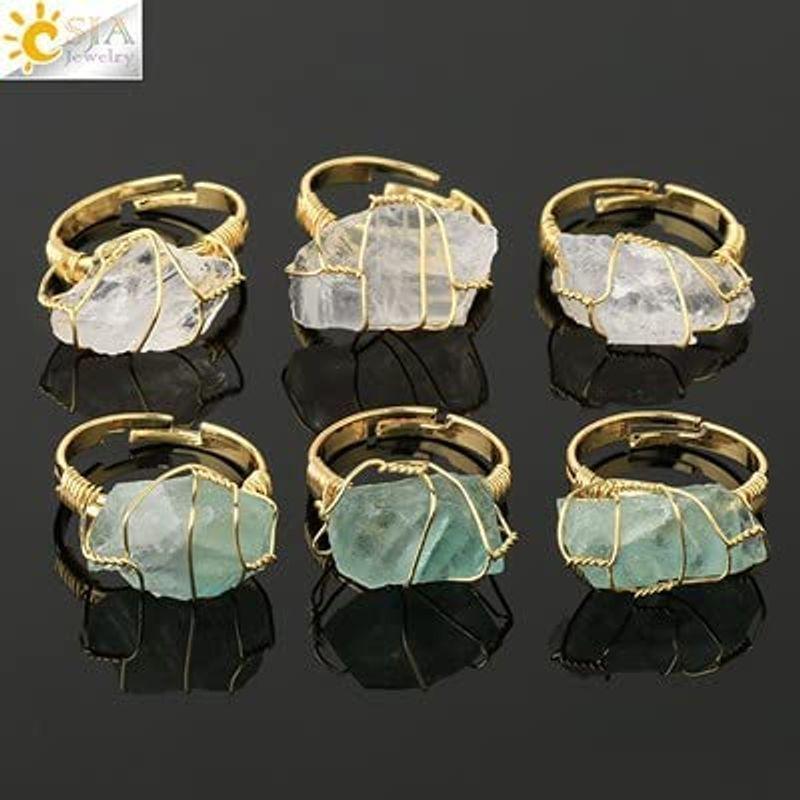 Handmade Raw Healing Crystal Natural Stone Finger Ring Copper Wire Wra  【特別セール品】