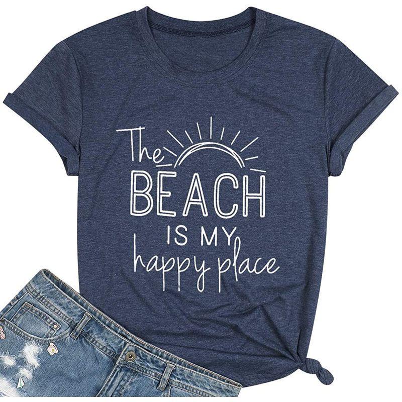 【希少！！】 Women Shirt Beach The Cas Sleeve Short Shirt T Place Happy My is Beach その他シューズ