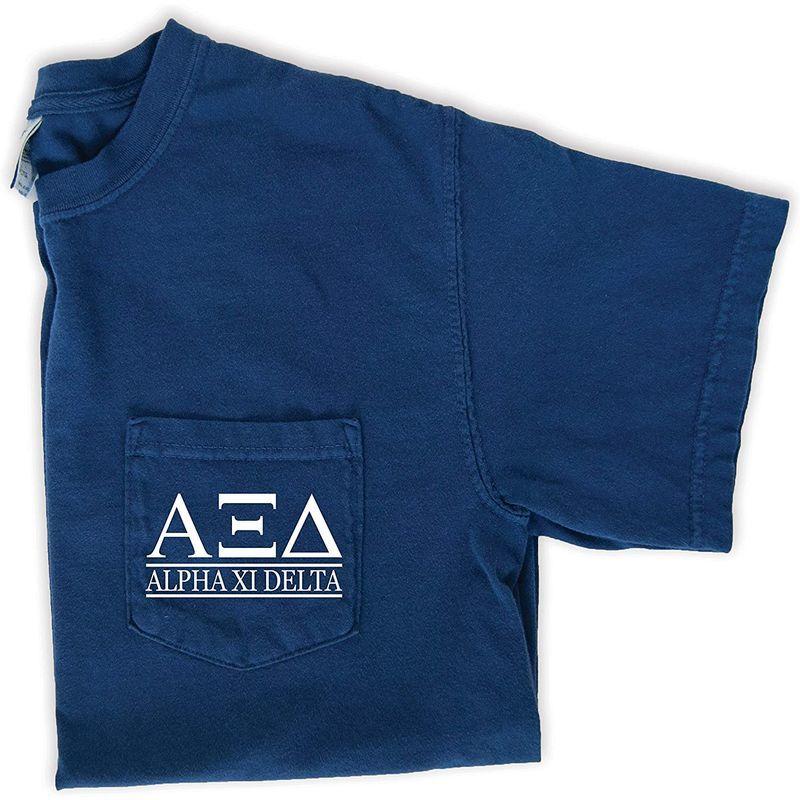 人気満点 Block Delta Xi Alpha Letters Navy (Large) T-Shirt Pocket その他シューズ -  dara.org.br